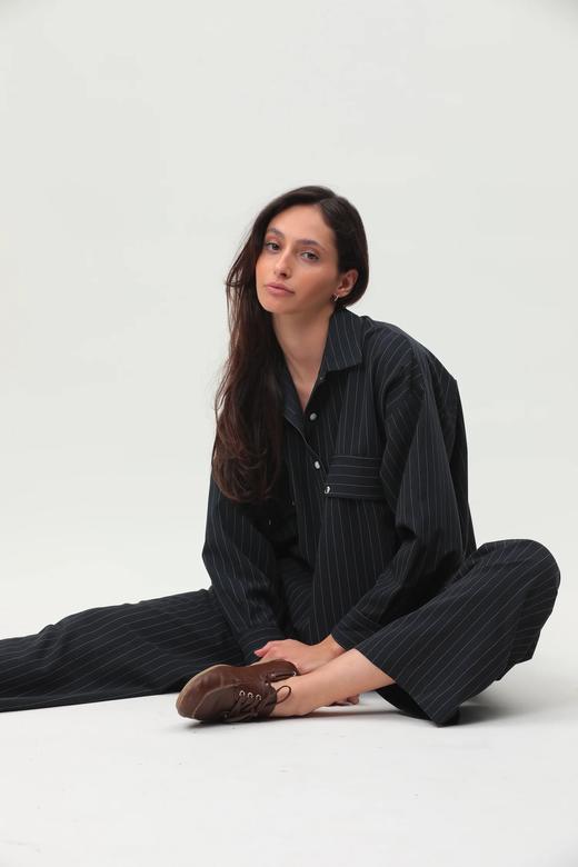 Ginette Garde  ANGELE衬衫 / GABRIEL阔腿裤-藏青条纹 商品图0