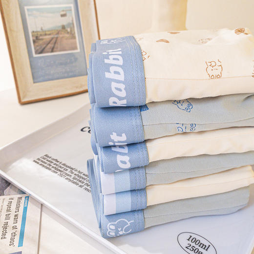 【GZ】无忧购3条盒装莫代尔棉男士内裤中腰卡通兔子印花透气平角底裤8746（截单后3-5天发货) 商品图3