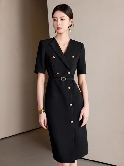 IWY/高端黑色职业西装连衣裙女夏季短袖正式场合高级感通勤职场裙子WQ168 商品图0