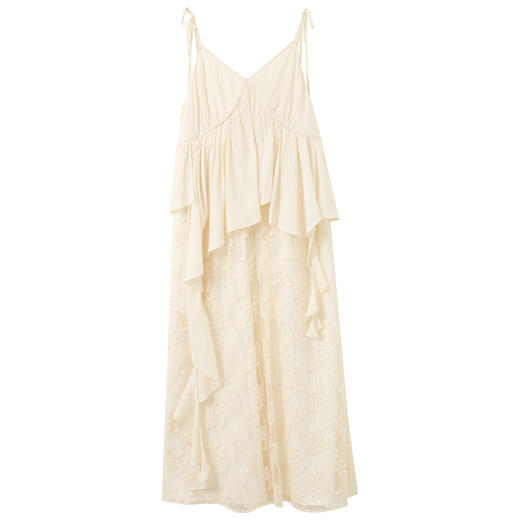 三彩2025夏季新款假两件吊带裙网纱拼接A字长裙度假风M 商品图4