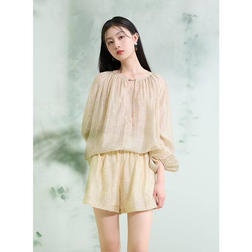 三彩【明月清风】2025夏季新款新中式阔腿裤莱赛尔宽松短裤C 商品图2