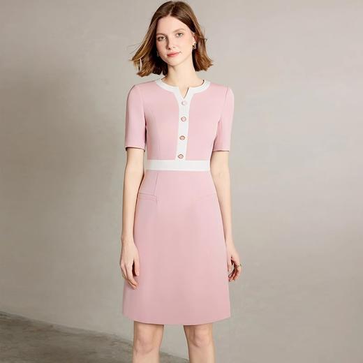 IWY/粉色小香风短袖连衣裙女夏季新款时尚气质商务主持人上镜正装Q1327 商品图3