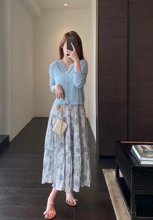 夏日浪漫印花裙飘逸大裙摆褶皱高腰显瘦半裙 商品图3