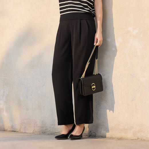 半身缘女裤 夏季丝滑宽松中直筒半松紧腰休闲裤252102E10302832 商品图0