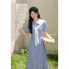 鹿向南「蓝岛恋人」法式气质蓝色条纹短袖翻领连衣裙女夏A字长裙 商品缩略图0