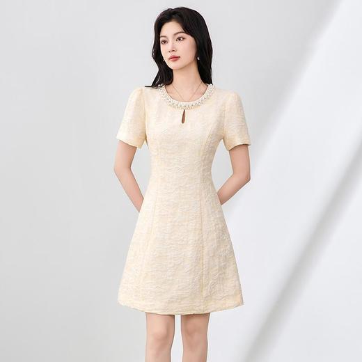 「高货wl」全新升级【铂金会员395/天猫529/差价134】(10517)洛诗琳重工浮雕提花连衣裙2025夏季法式钉钻气质收腰裙 商品图1