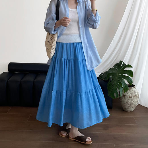 小野日记 氛围感 压褶棉麻 文艺中长裙 半身裙 XY-F-7262 商品图8