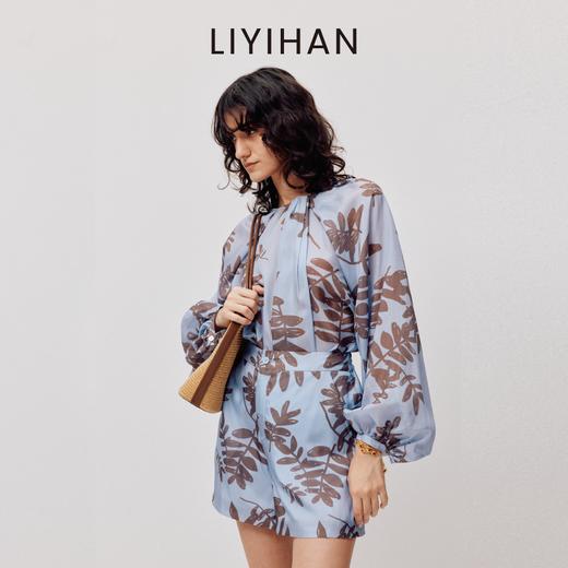 LIYIHAN花影  桑蚕丝圆领印花上衣度假休闲透气衬衫 商品图1