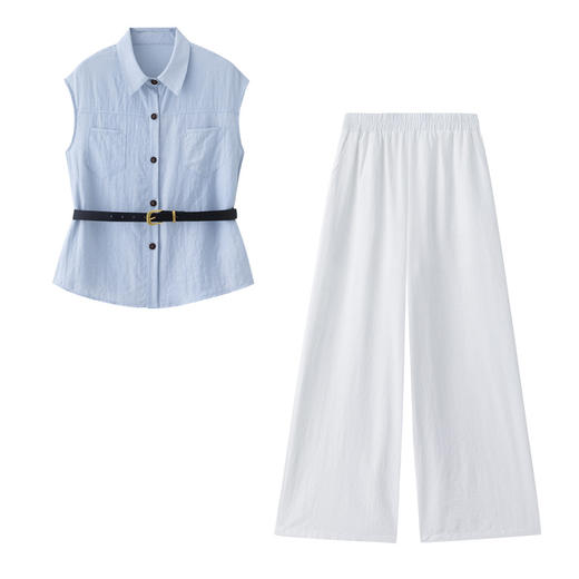 2025夏季新款清纯系夏日穿搭时尚套装女无袖上衣高腰阔腿裤两件套NSYY66111 商品图4