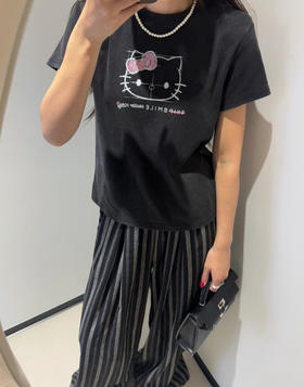 韩国订单Kitty猫做旧修身短袖T恤04241