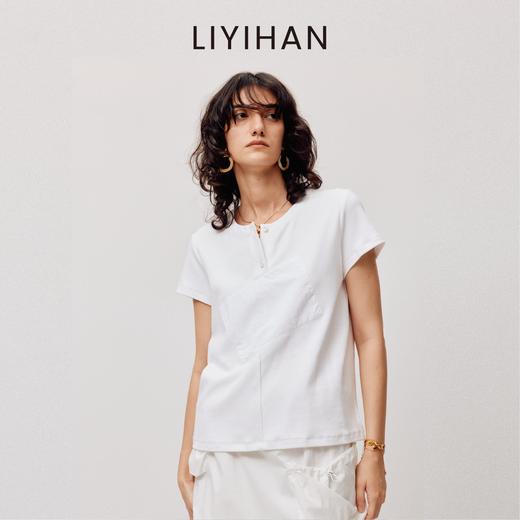 LIYIHAN清月鹊 高端爽滑质感半开襟短袖T恤百搭显瘦 商品图2