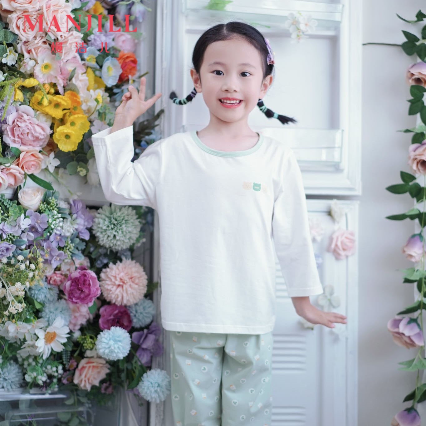 熳洁儿  男女童7分袖可爱简约家居服95棉睡衣小中大童23253603/23203662