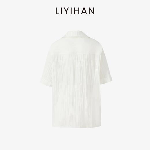 LIYIHAN  25夏棉褶皱纯色翻领短袖衬衫白色大翻领衬衫高级感 商品图4
