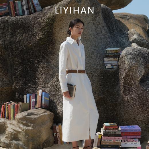 LIYIHAN  25夏纯色亚麻衬衫式连衣裙长袖高腰连衣裙显瘦法式百搭 商品图3