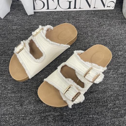 新款毛边皮带扣二字带休闲百搭博肯拖鞋A886 商品图0