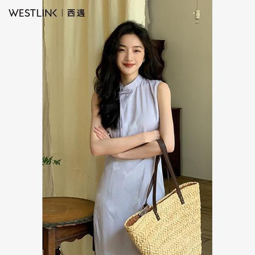 西遇新中式无袖连衣裙女新款淡紫色复古提花收腰旗袍长裙SS150113 商品图2