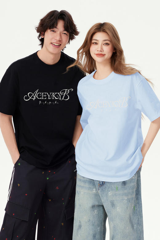 YKYB黄子韬全棉230G舒适透气耐穿烫钻珍珠上衣Y52NDT108 商品图7