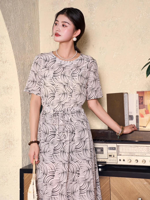 女士印花真丝连衣裙 商品图0