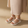 千百度厚底羊皮一字带休闲凉鞋女增高度假海边凉鞋A25399801 商品缩略图2