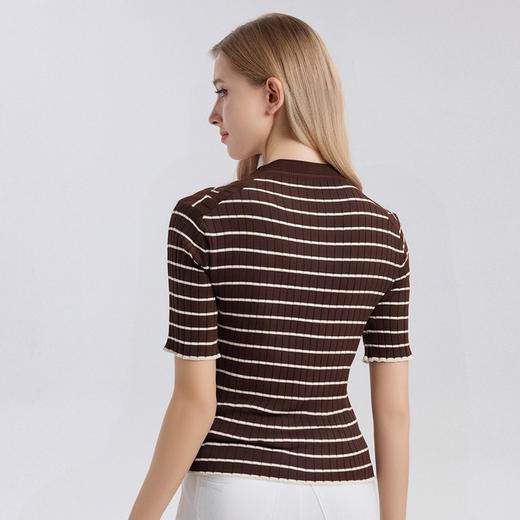 丁摩桑蚕丝条纹短袖T恤女士新款夏季百搭显瘦真丝针织打底衫上衣AL25032 商品图3