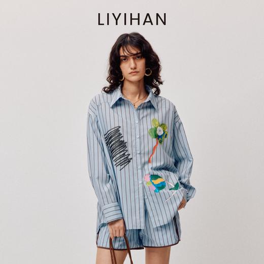 LIYIHAN稿线  高密重磅条纹印花衬衫翻领随性廓形松弛感 商品图0