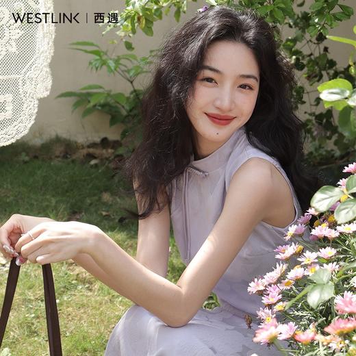 西遇新中式无袖连衣裙女新款淡紫色复古提花收腰旗袍长裙SS150113 商品图3