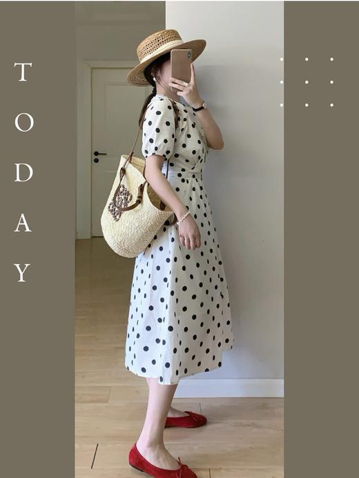 【百图lulu定制】【波点连衣裙】法式波点  弹力 收腰 茶歇连衣裙 商品图1