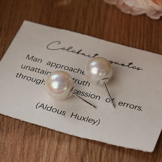 【分销】【珍珠溯源】戴拉淡水有核珍珠11-12mm耳钉S925银，YH5511002，采用近正圆微瑕强光淡水有核珍珠，大点位 商品图4