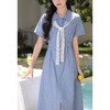 鹿向南「蓝岛恋人」法式气质蓝色条纹短袖翻领连衣裙女夏A字长裙 商品缩略图3