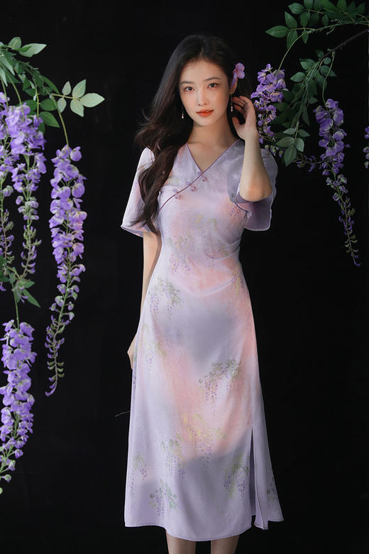 逸红颜明月优选#轻奢非遗花罗连衣裙「紫藤」优雅清浅显瘦小A摆，​好美的紫藤仙子裙~~ 商品图6