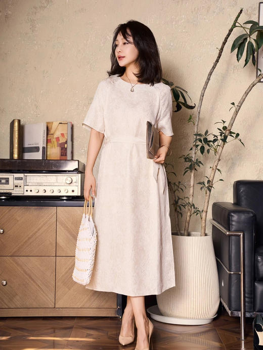 女士圆领短袖真丝连衣裙 商品图1