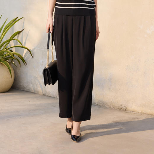 半身缘女裤 夏季丝滑宽松中直筒半松紧腰休闲裤252102E10302832 商品图4