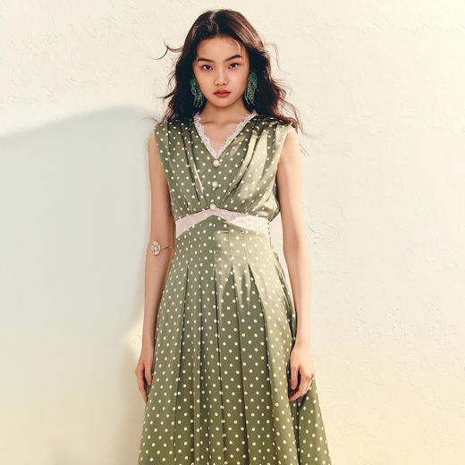 法式茶歇蕾丝拼接波点高腰连衣裙2025夏季(货号:MF86DR005D5002) 商品图1