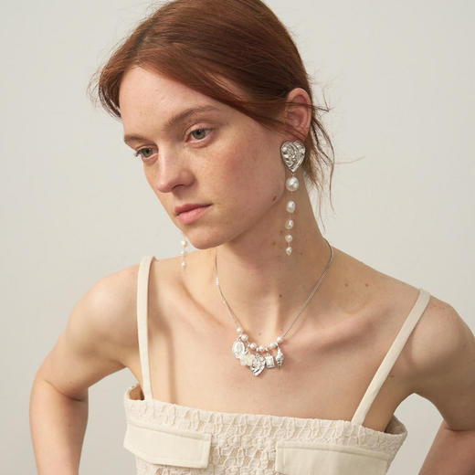 lost in echo2025春夏新款高级感度假风雕花珍珠贝壳金币吊坠项链 商品图2