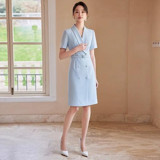 IWY/蓝色职业连衣裙女夏季修身显瘦短袖西装裙主持人上镜装医美工作服24Q545 商品图1
