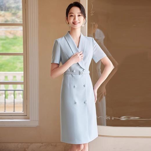 IWY/蓝色职业连衣裙女夏季修身显瘦短袖西装裙主持人上镜装医美工作服24Q545 商品图0