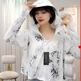 雀说夏季国风墨竹短款印花防晒衣冰丝连帽透气防晒服户外运动防晒外套ALF015