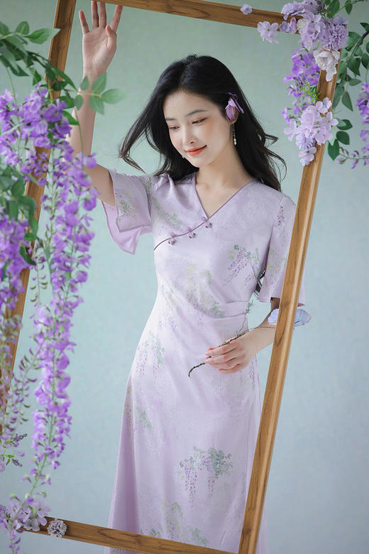逸红颜明月优选#轻奢非遗花罗连衣裙「紫藤」优雅清浅显瘦小A摆，​好美的紫藤仙子裙~~ 商品图7