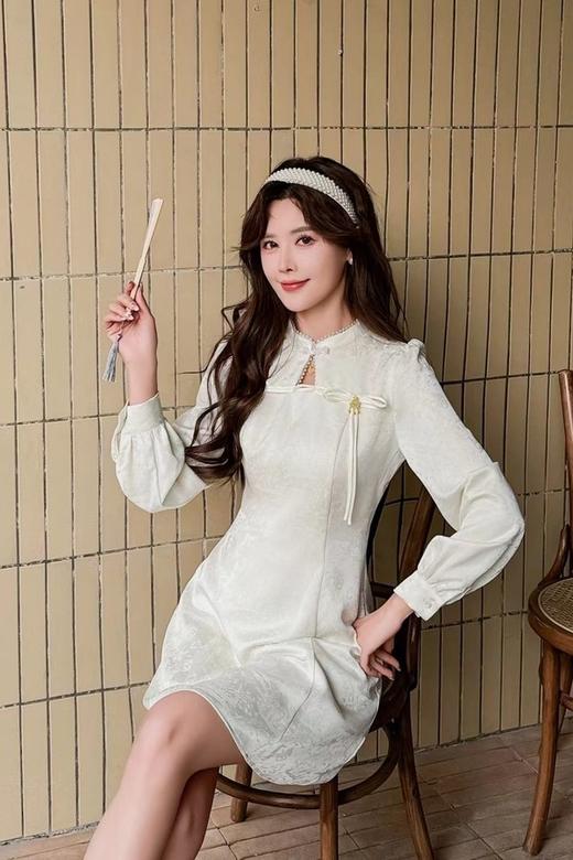 Le Malene 新中式提花水滴领盘扣连衣裙 20110 商品图1