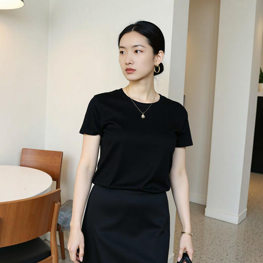 圆领钉珠设计简约百搭T恤上衣女夏季薄款舒适休闲宽松内搭打底衫   ASZT-AS662502-1 商品图3