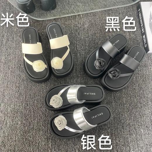 温柔系立体玫瑰花时尚百搭厚底夹趾拖鞋25323 商品图4
