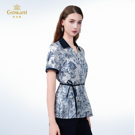 乔万尼新品2025真丝印花衬衫收腰显瘦上衣ED2C435 商品图2