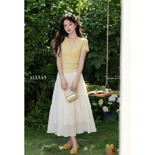 鹿向南「夏麦暖阳」黄色时尚女t恤夏小个子修身短袖独特漂亮上衣 商品图2