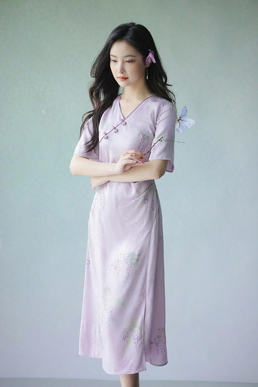 逸红颜明月优选#轻奢非遗花罗连衣裙「紫藤」优雅清浅显瘦小A摆，​好美的紫藤仙子裙~~ 商品图10