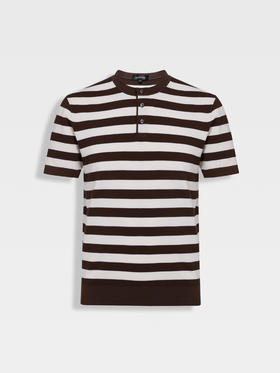 callisto松弛系列咖色条纹棉混纺T恤