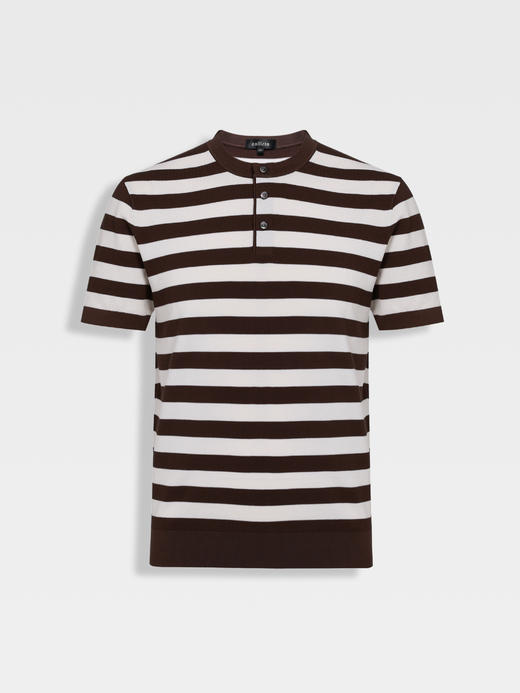 callisto松弛系列咖色条纹棉混纺T恤 商品图0