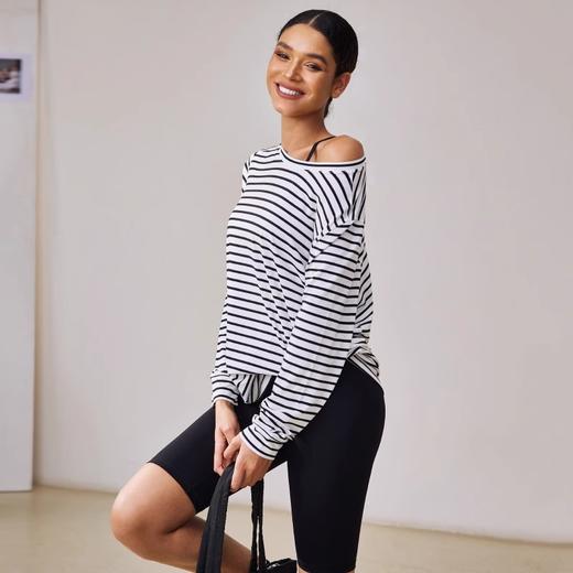 跃牌【周游世界系列】2025春夏新品天丝纤维长袖消臭抑菌运动T宽松条纹上衣TP0885 商品图1