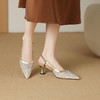 【预售5天】法式尖头浅口包头凉鞋女新款真皮粗跟时尚网面水钻后空高跟鞋MLS&A1029 商品缩略图5