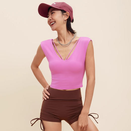 跃牌【禅语梵心】V领显瘦运动短袖内衣女夏速干休闲t恤修身瑜伽服健身上衣WX5412 商品图2