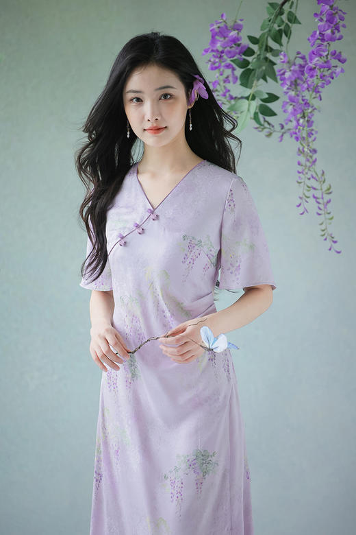 逸红颜明月优选#轻奢非遗花罗连衣裙「紫藤」优雅清浅显瘦小A摆，​好美的紫藤仙子裙~~ 商品图8